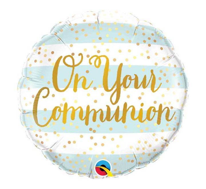 On Your Communion Blue Stripes Balloon - Eternity Party Express