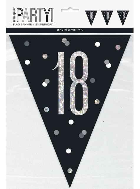 18th Plastic Black & Silver Pennant Bunting