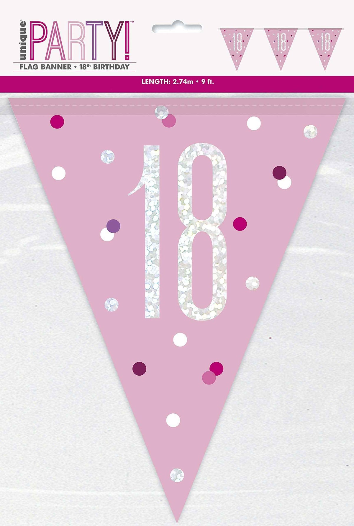 18th Plastic Pink & Silver Pennant Bunting