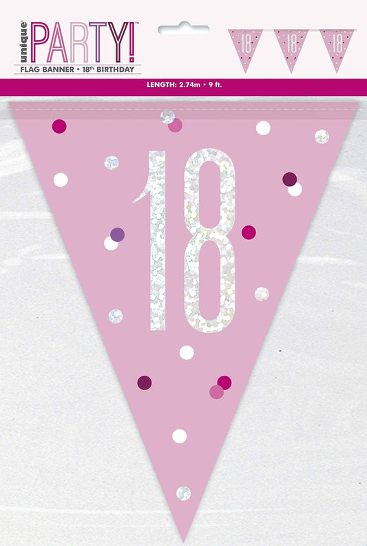18th Plastic Pink & Silver Pennant Bunting