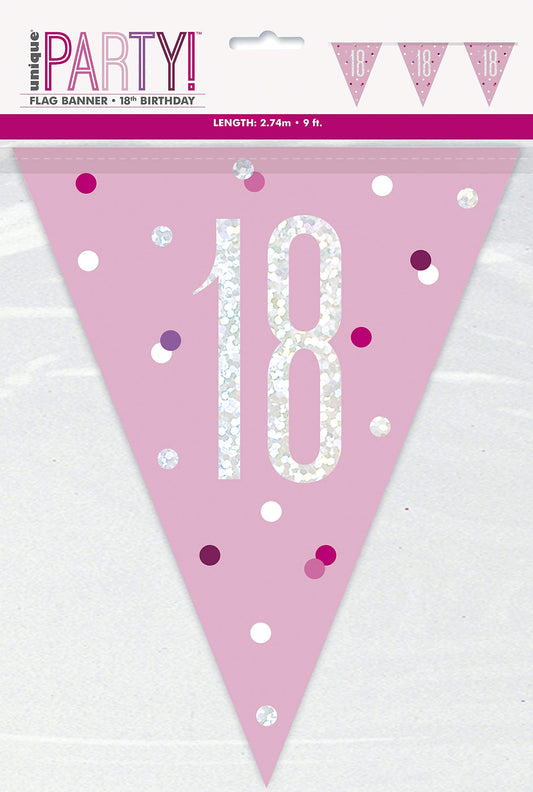 18th Plastic Pink & Silver Pennant Bunting