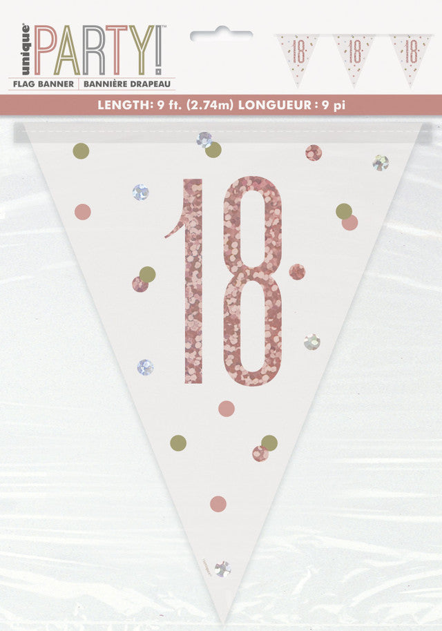18th Plastic Rose Gold & White Pennant Bunting
