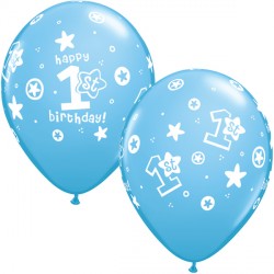 1st Birthday Circle & Stars Latex Balloons 25 Pack