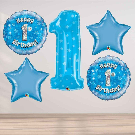 1st Birthday Blue 5 Balloon Cluster - Celebrate in Style!