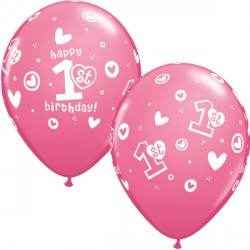 1st Birthday Circle & Hearts Latex Balloons 25 Pack