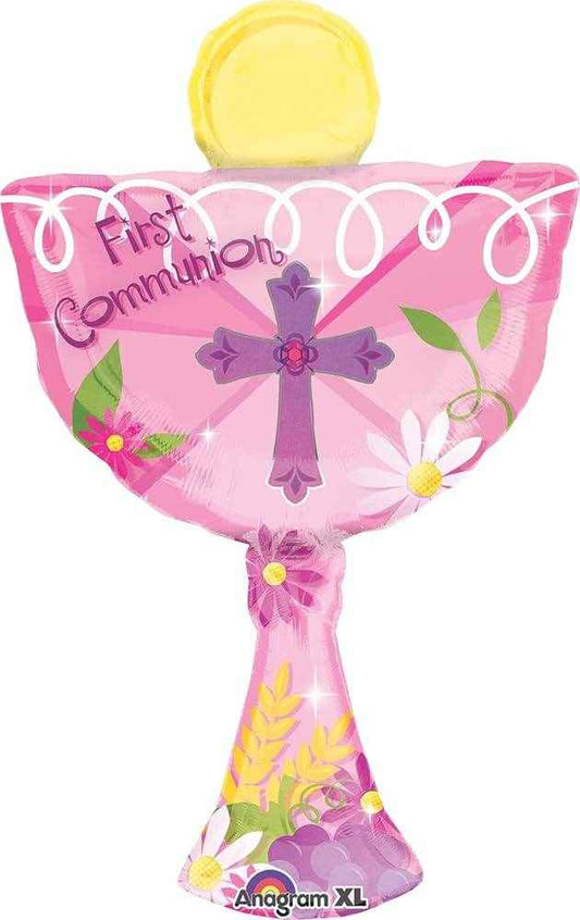 1st Communion Chalice Cup Super Shape Balloon - Pink