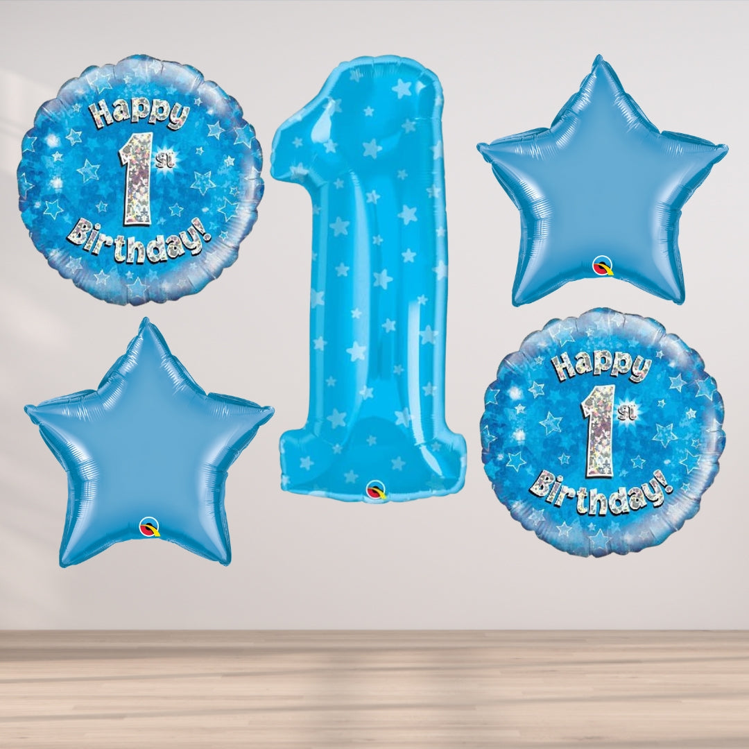 1st Birthday Blue 5 Balloon Cluster