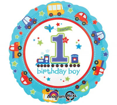 1st Birthday Boy Vehicles Foil Balloon