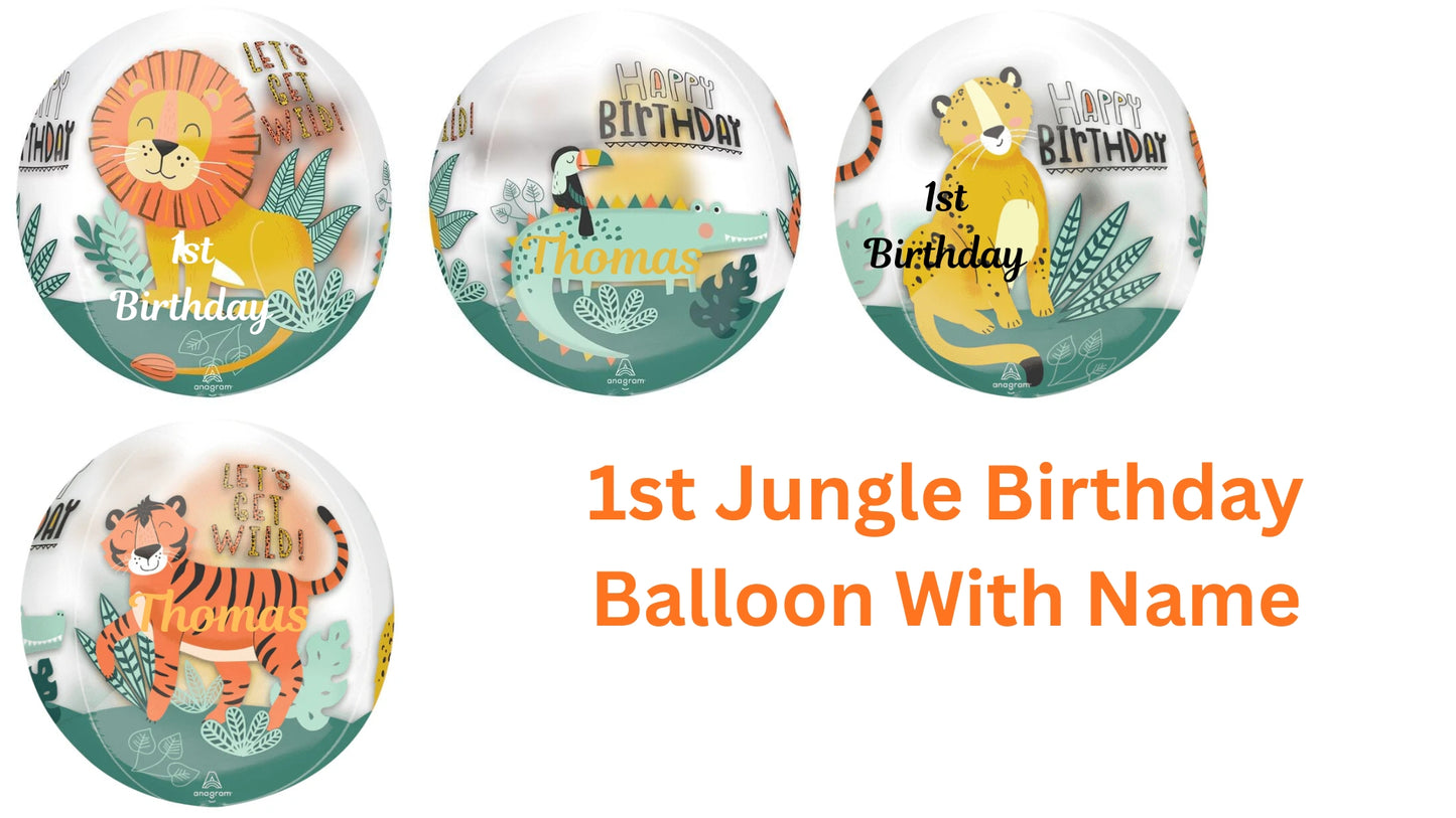 Get Wild 1st Jungle Animals Orbz Helium Birthday Balloon