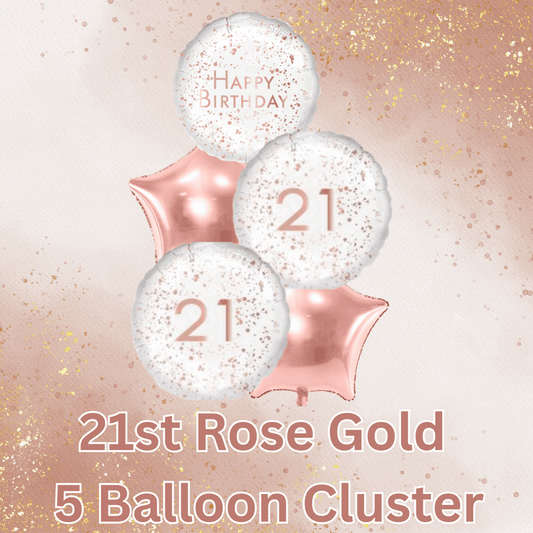 5 Balloon Cluster 21st Rose Gold - Eternity Party Express