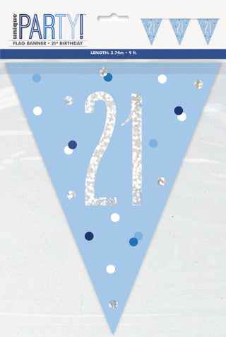 21st Plastic Blue & Silver Pennant Bunting