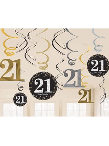 Happy 21st Birthday Gold Celebration Swirls Decoration