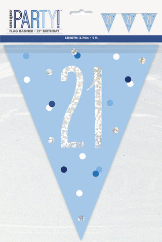 21st Plastic Blue & Silver Pennant Bunting