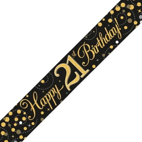 Black & Gold Holographic 21st Birthday Banner