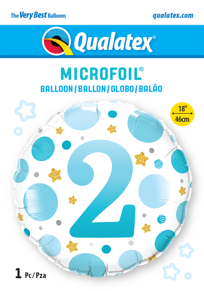 2nd Birthday Blue Dots & Gold Stars Foil Balloon