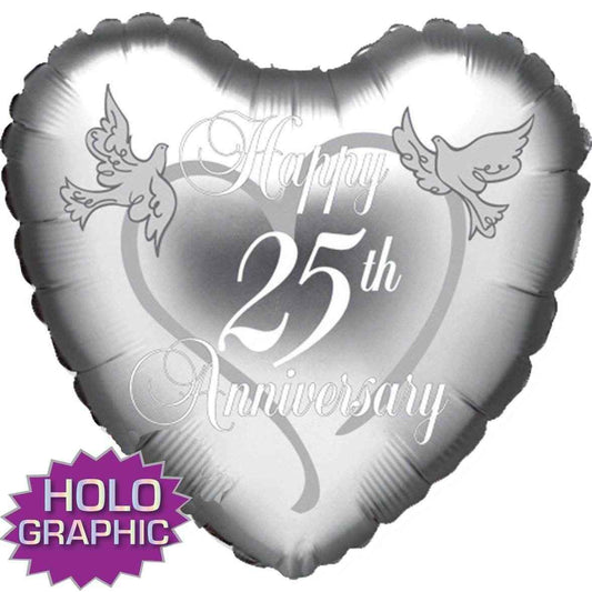 25th Silver Anniversary Heart Foil Balloon