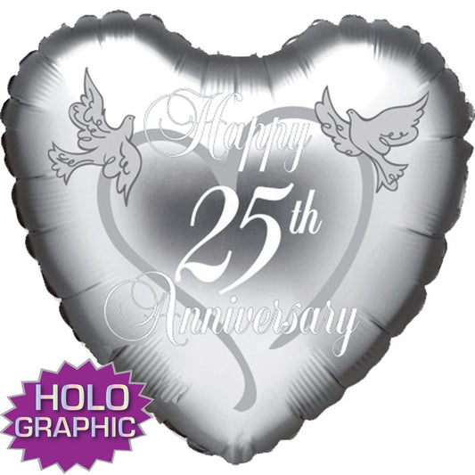 25th Silver Anniversary Heart Foil Balloon