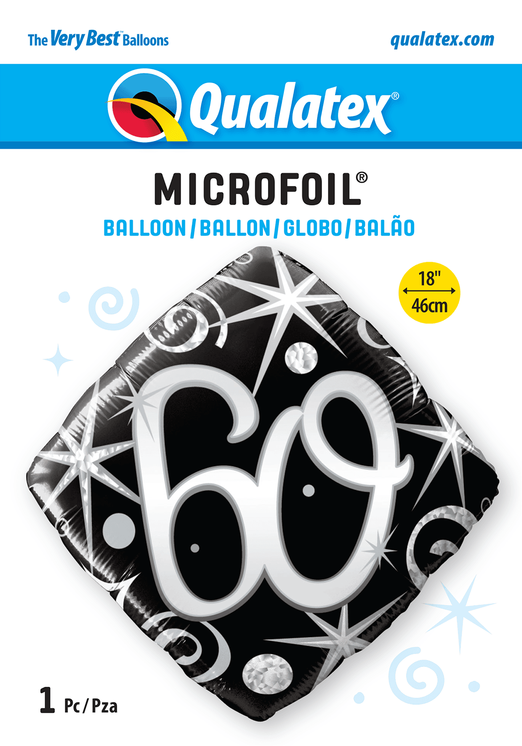 60th Elegant Sparkles And Swirls Foil Balloon - Eternity Party Express