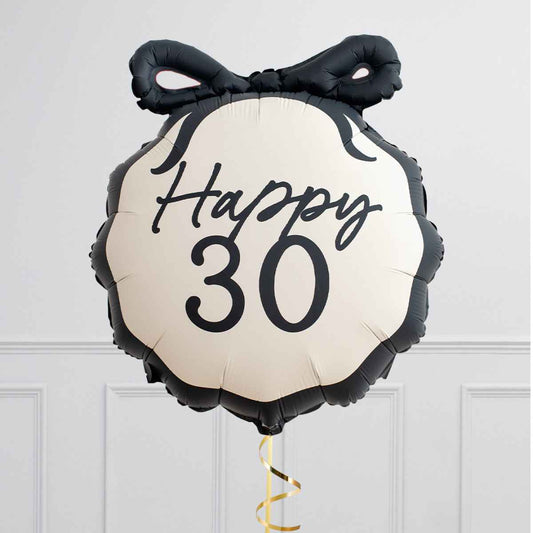 30th Black Bow Foil Balloon - Elegant Party Decoration