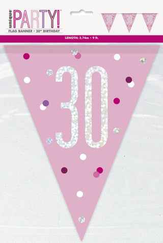 30th Plastic Pink & Silver Pennant Bunting