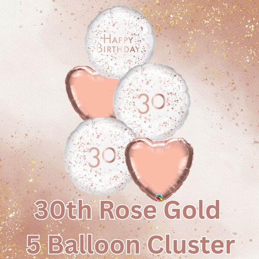 5 Balloon Cluster 30th Rose Gold - Eternity Party Express
