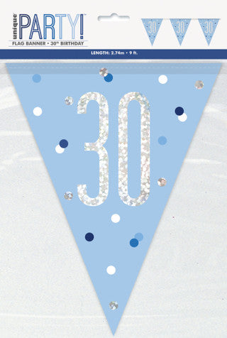 30th Plastic Blue & Silver Pennant Bunting