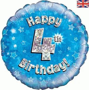 Happy 4th Birthday Blue Holographic Foil Balloon - Eternity Party Express