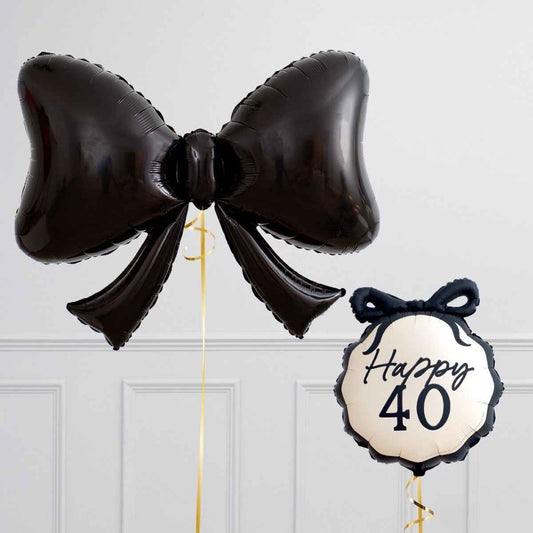 40th Black Bow Foil Balloon - Elegant Party Decor