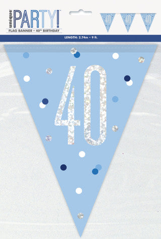 40th Plastic Blue & Silver Pennant Bunting