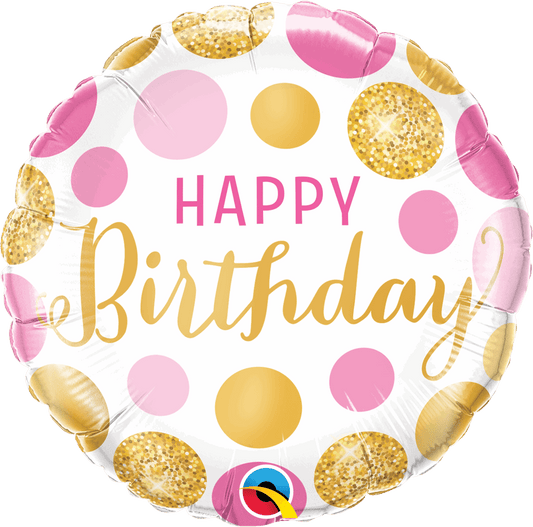 Pink and Gold Spots Happy Birthday Foil Balloon - Eternity Party Express