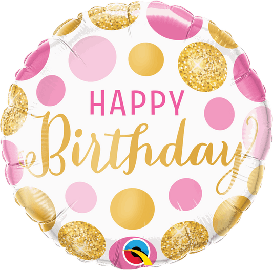 Pink and Gold Dots Happy Birthday Foil Balloon - Eternity Party Express