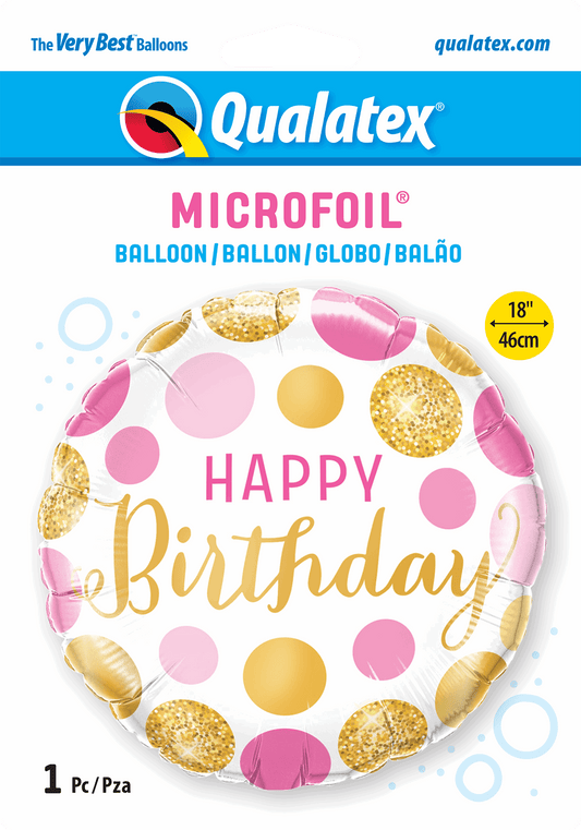 Pink and Gold Spots Happy Birthday Foil Balloon - Eternity Party Express