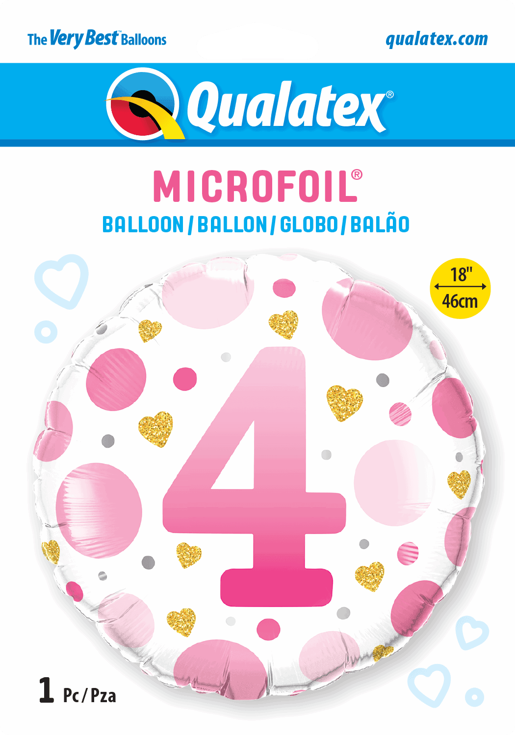 4th Birthday Pink Dots & Gold Hearts Foil Balloon