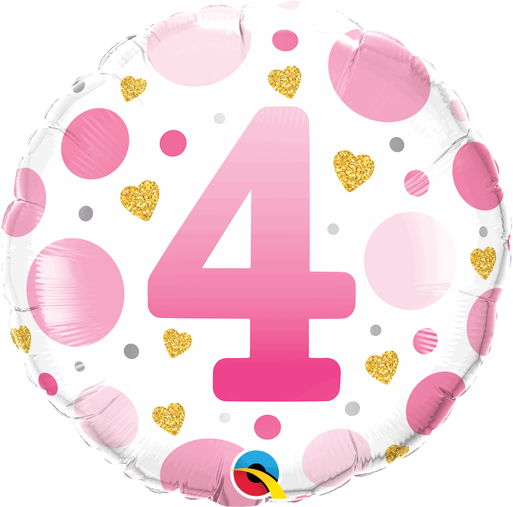 4th Birthday Pink Dots & Gold Hearts Foil Balloon