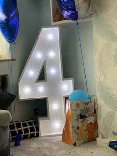Light up 4 ft wooden numbers to hire - Eternity Party Express