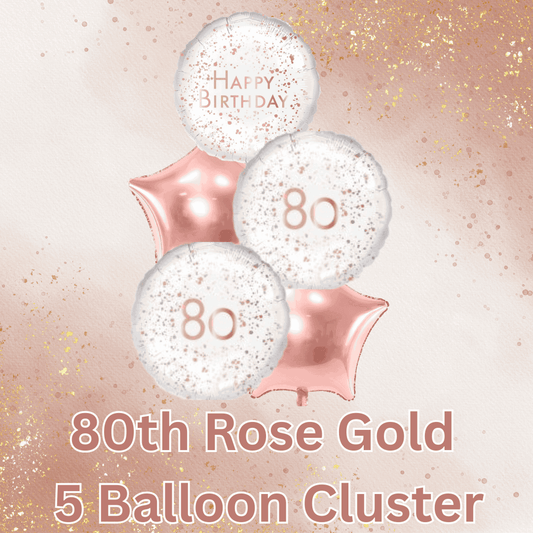 5 Balloon Cluster 80th Rose Gold