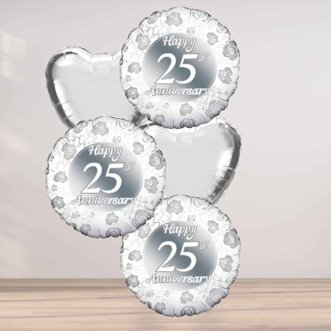 5 Balloon Cluster Happy 25th Anniversary Celebration Decor