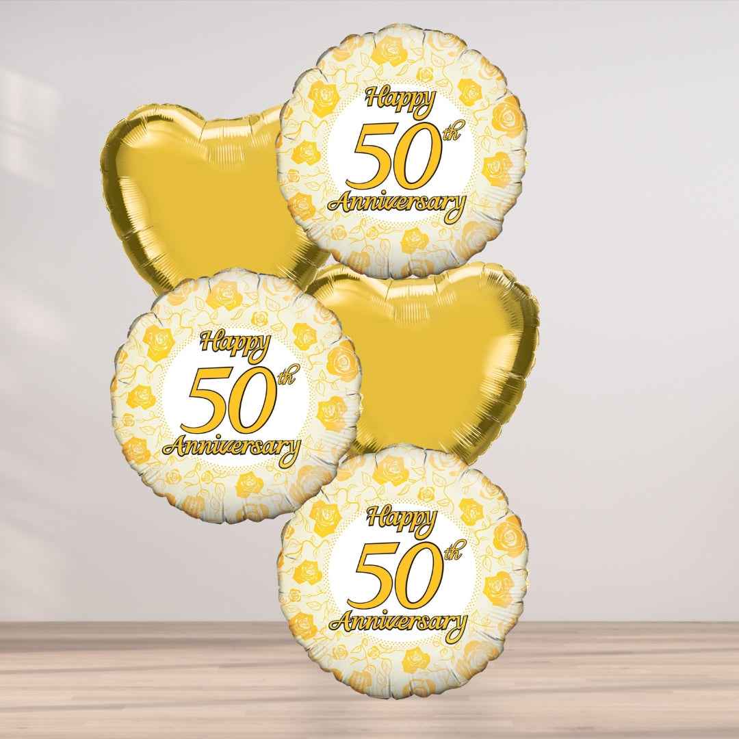 5 Balloon Cluster Happy 50th Anniversary - Celebrate in Style!