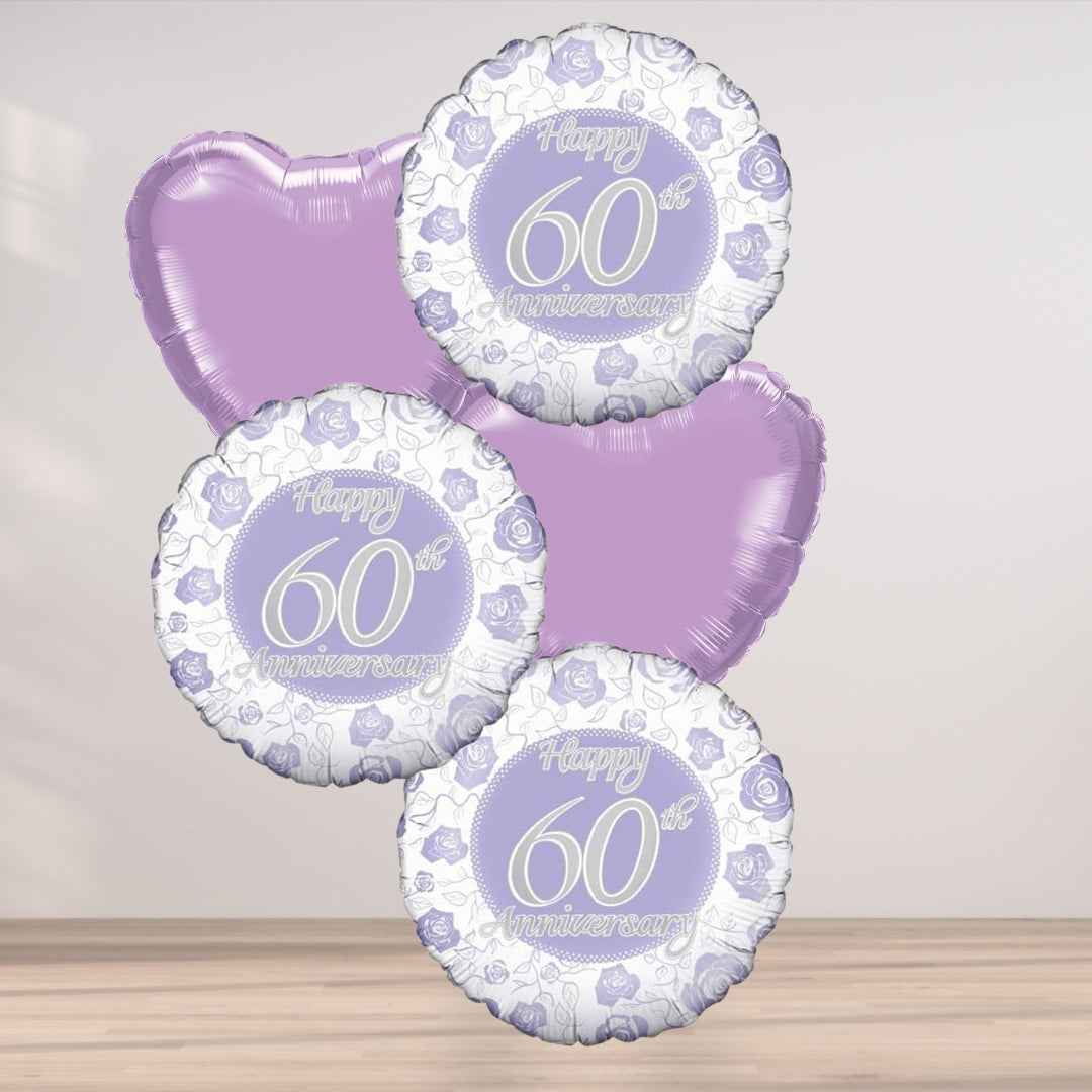 5 Balloon Cluster Happy 60th Anniversary - Celebrate in Style!