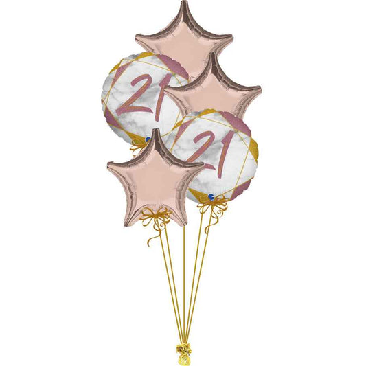 5 Balloon Cluster Rose Gold 21st Birthday