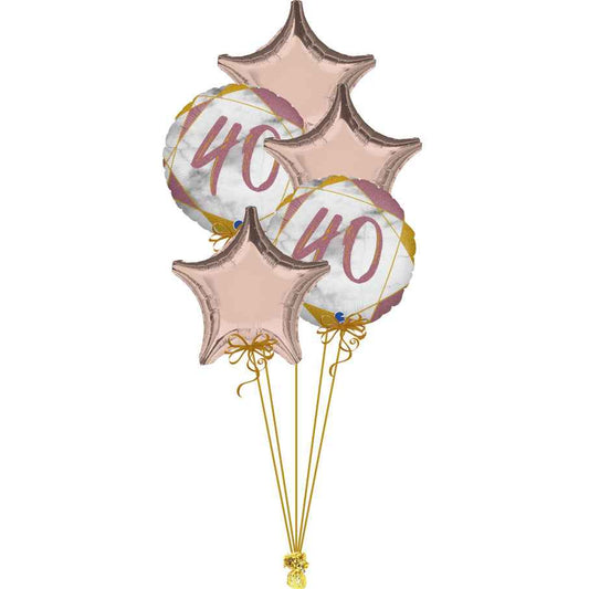 5 Balloon Cluster Rose Gold 40th Birthday