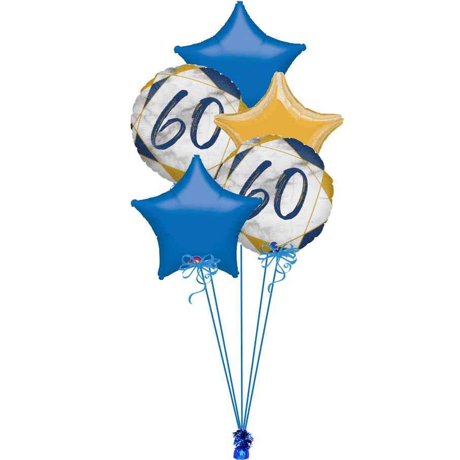 5 Balloon Cluster Royal Blue 60th Birthday