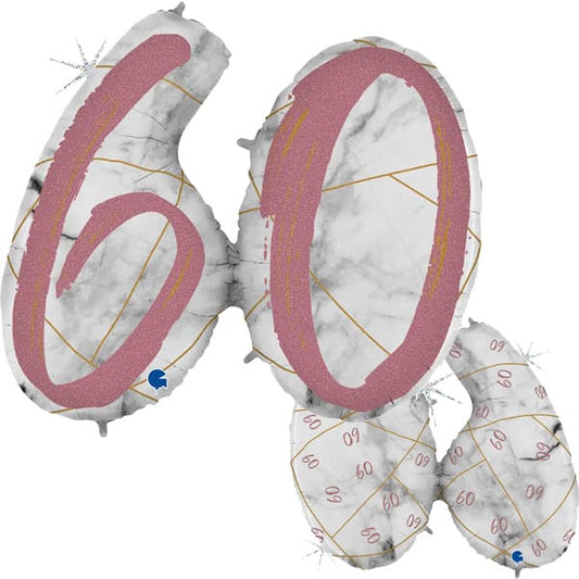 60th Rose Gold Marble Mate Number Balloon