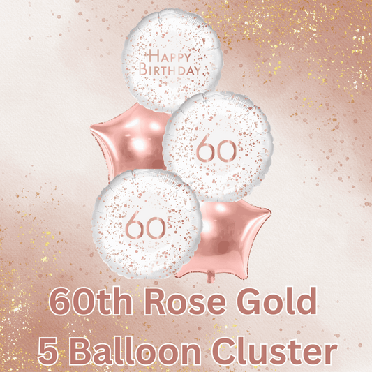 5 Balloon Cluster 60th Rose Gold - Eternity Party Express
