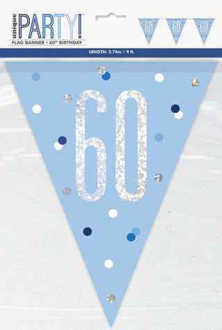60th Plastic Blue & Silver Pennant Bunting