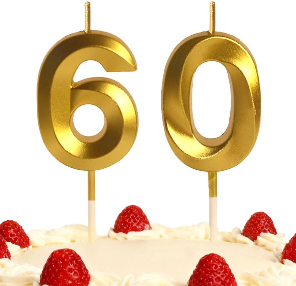 60th Gold Number Candle