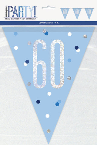 60th Plastic Blue & Silver Pennant Bunting