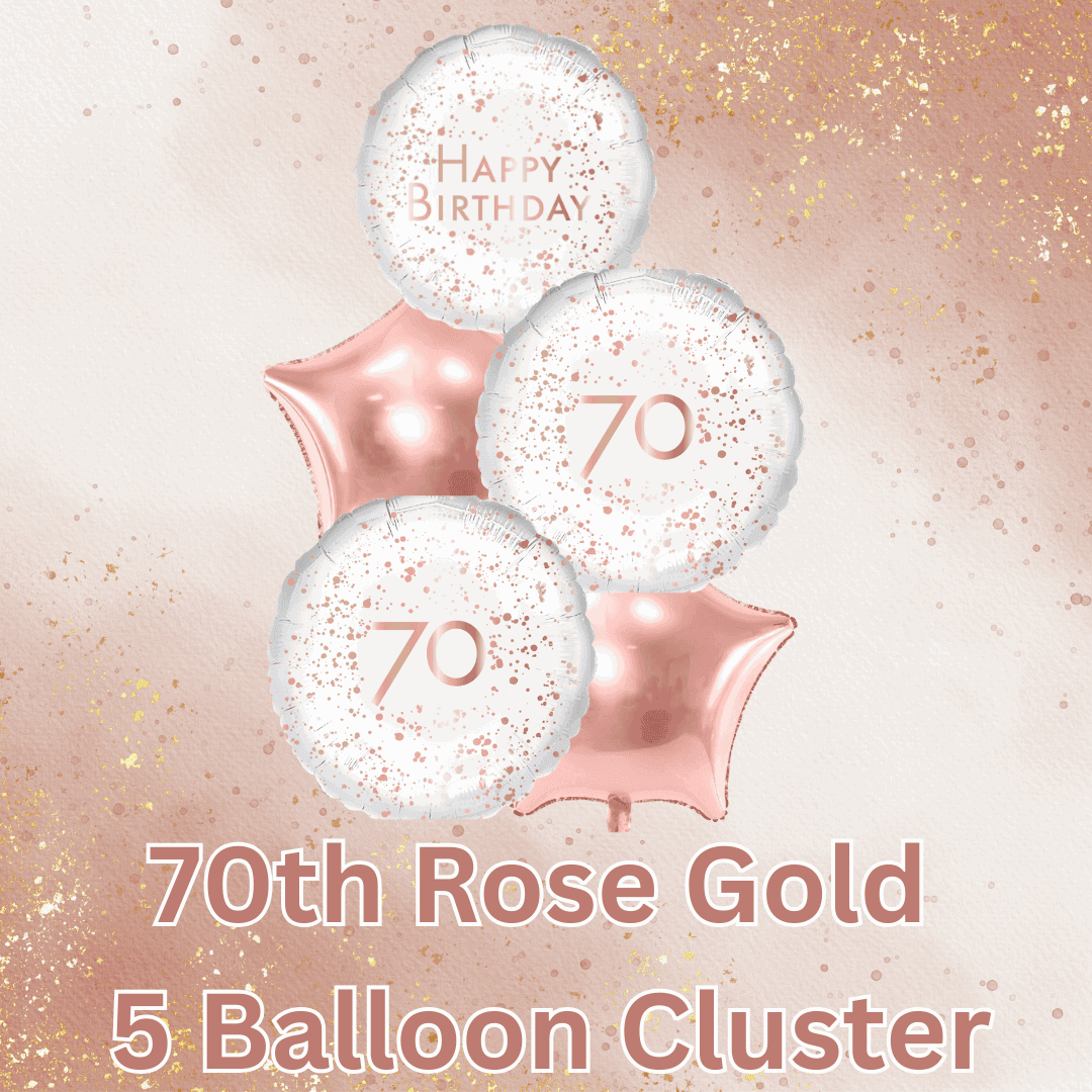 5 Balloon Cluster 70th Rose Gold - Eternity Party Express