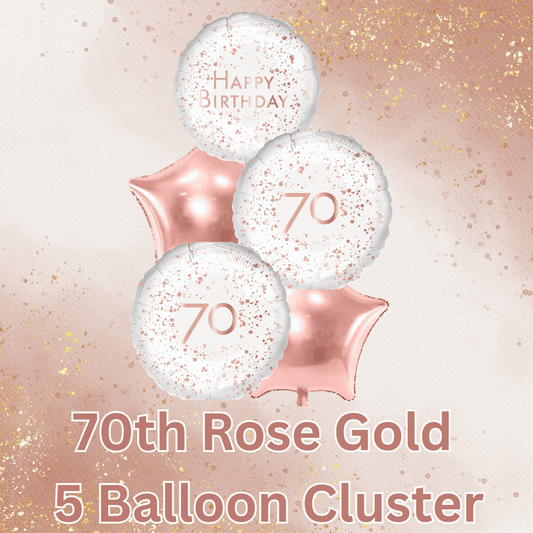 5 Balloon Cluster 70th Rose Gold - Eternity Party Express