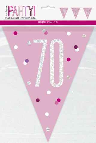 70th Plastic Pink & Silver Pennant Bunting